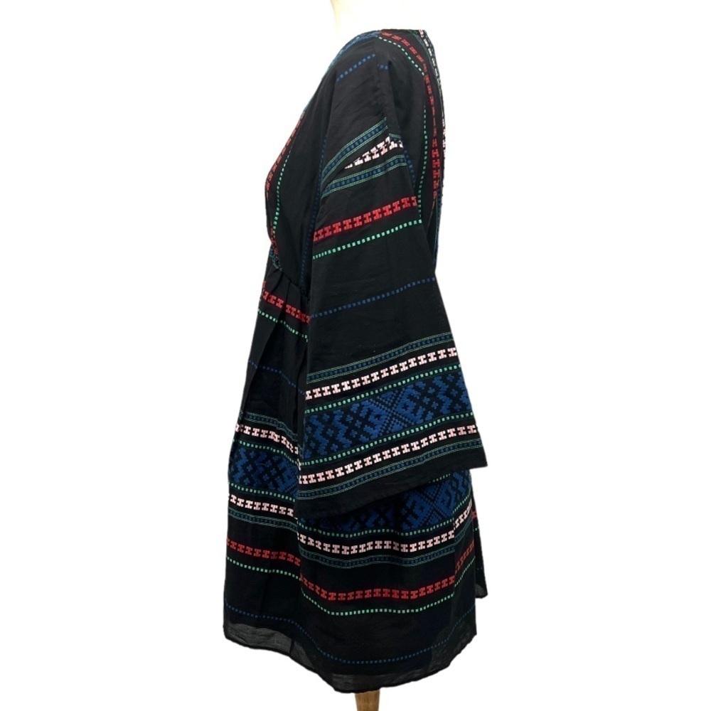 Joie Shada Black Embroidered V Neck Kimono Sleeve Cotton Boho Dress Women Large - Picture 8 of 14